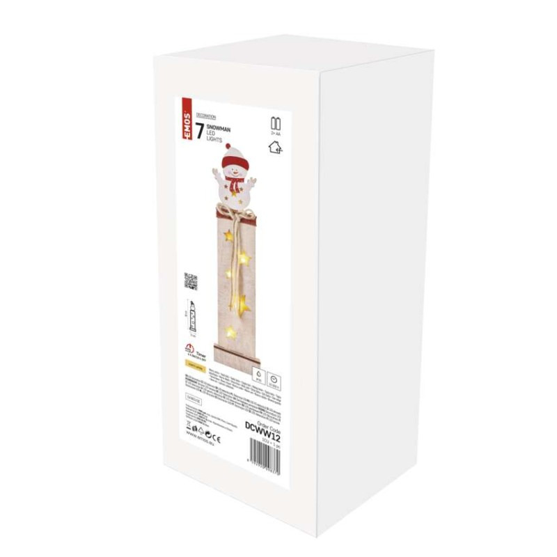 LED dekorácia drevená – snehuliak, 46 cm, 2x AA, vnútorná, teplá biela, časovač 1