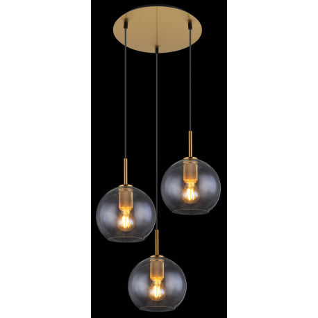 Závesné svietidlo, mosadz matná, priehľadné sklo, čierny kábel z PVC, Ø 470, V: 1200, bez žiaroviek 2