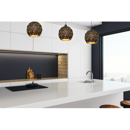 Závesné svietidlo, kov čierny matný, krištále K9 číre, tienidlo vo vnútri zlaté, Ø:250, V:1200, bez 6