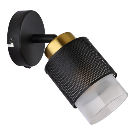 Nástenné svietidlo, kov čierny matný, sklo satinované, priehľadné, kov mosadznej farby, ŠxV: 100x190 13