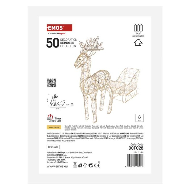 LED sobí záprah – 47 cm, 3x AA, vnútorný, teplá biela, časovač 6