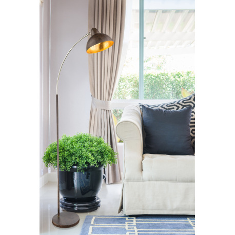 Stojanové svietidlo, kov imitácia hrdze, mosadz, zlatý, kábel 1,8m, vypínač, DxŠxV:500x230x1550, bez 5