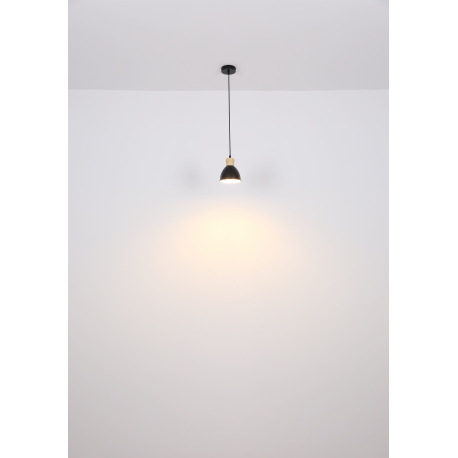 Závesné svietidlo, kov čierny a biely, kov vzhľad dreva, čierny PVC kábel, ø: 180mm, V:1200mm, bez ž 12