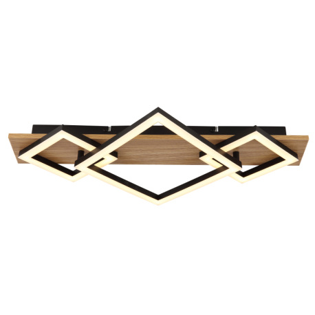 Stropné svietidlo, matný čierny kov, MDF s imitáciou tmavého dreva, plast čierny, plast biely, DxŠxV 10