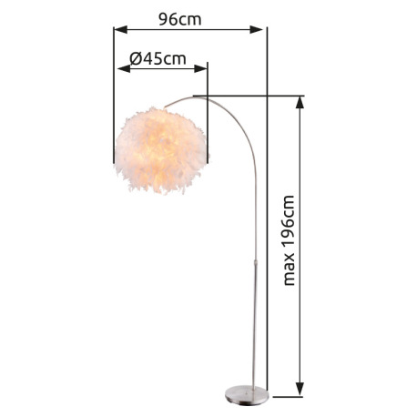 Stojanové svietidlo, kov nikel matný, textil biely, tienidlo s bielym perím, výškovo nastaviteľné, v 8