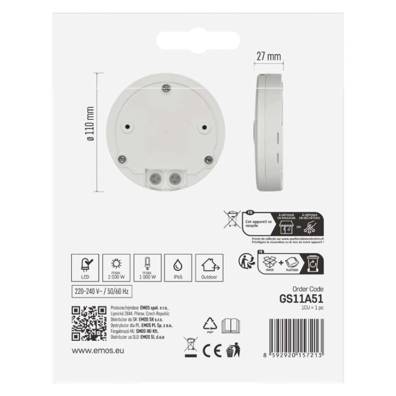 PIR senzor (pohybové čidlo) IP65 2000W, biela 7