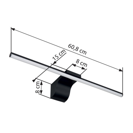 Nástenné svietidlo kov čierny matný, akryl biely, IP44, ŠxV: 608x80mm, H: 150mm, vrátane LED 10W 230 14