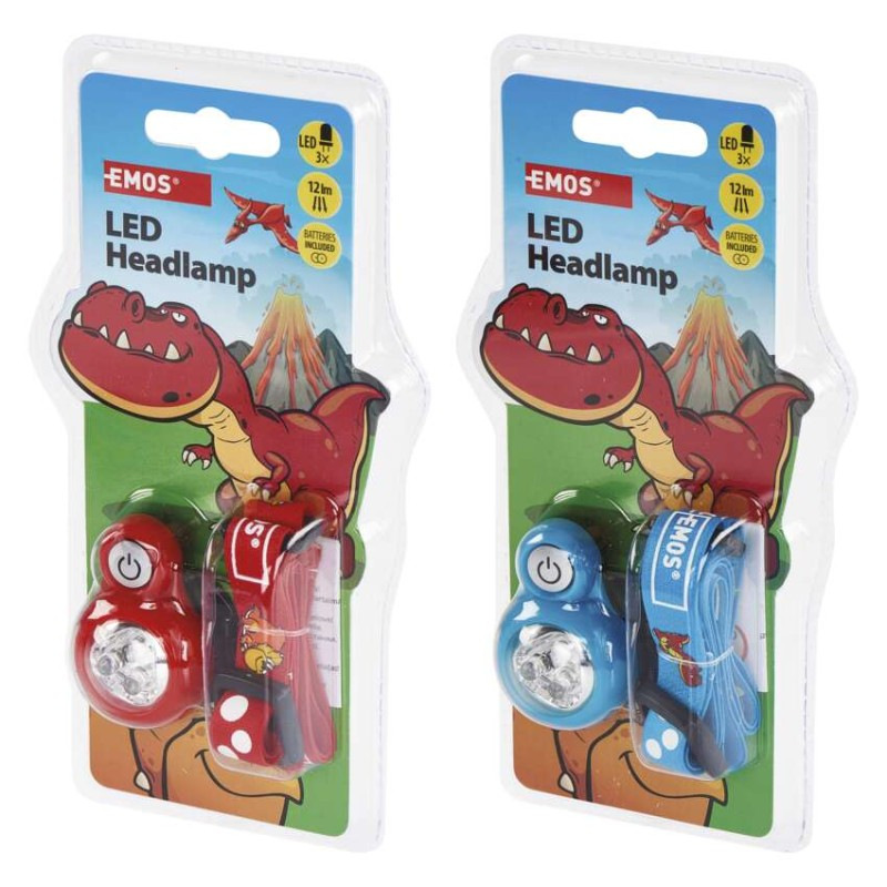Detská LED čelovka Dino, 2× CR2032, 8 ks, display box 6