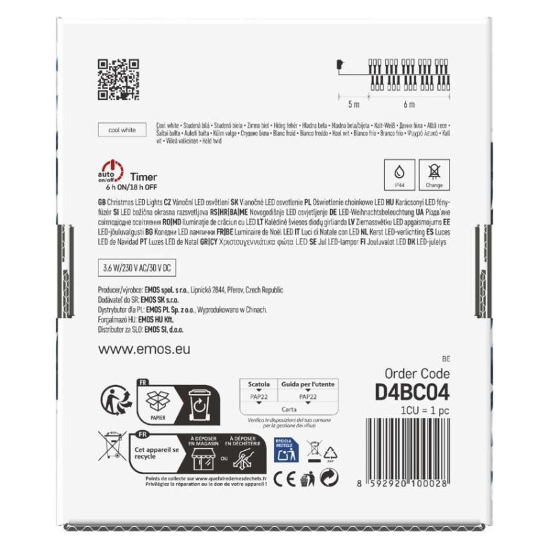 LED vianočná reťaz – ježko, 6 m, vonkajšia aj vnútorná, studená biela, časovač 8