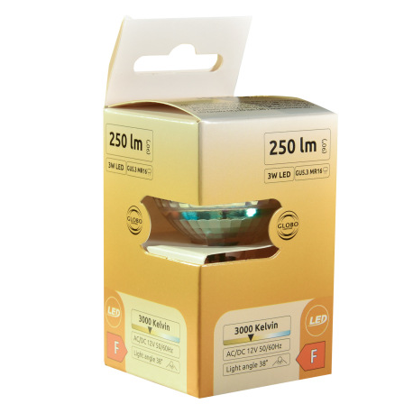 LED žiarovka, Ø50, V:45, 1xMR16 GU5,3 3W 12V, 250lm, 3000K. 3