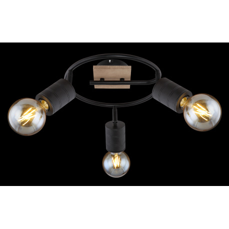 Stropné svietidlo, drevo hnedé, kov čierny, Ø 290, V: 210, bez žiaroviek 3xE27 60W 230V 2