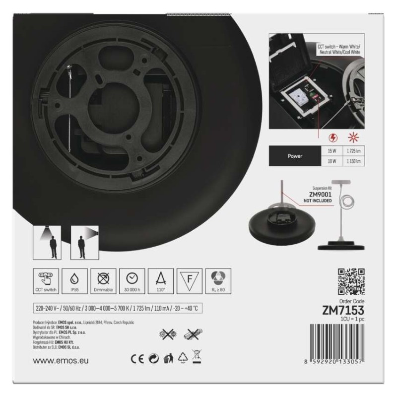 LED prisadené svietidlo DIONI kruhové, čierné,15W, CCT 9