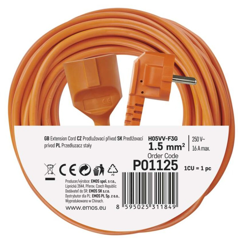 Predlžovací kábel 25 m / 1 zásuvka / oranžový / PVC / 230 V / 1,5 mm2 9