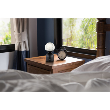 Nabíjateľná stolová lampa, kov čierny, akryl číry, krištáľový efekt, stmievateľné, plynulá regul. do 13