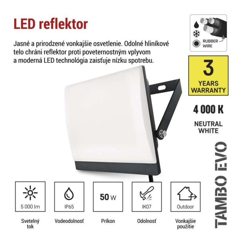 LED reflektor TAMBO EVO, 50 W, 5000 lm, IP65, čierny 5