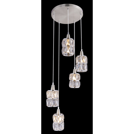 Závesné svietidlo, nikel matný, chróm, sklenené krištále, Ø300, V:1200, bez žiaroviek 5xE14, max. 40 7