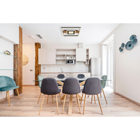 Stropné svietidlo, kov vzhľad dreva, kov čierny, hliník čierny matný, akryl biely, akrylové krištále 10