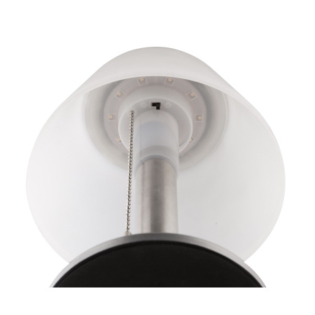 Solárne svietidlo, nerez, plast biely, stolová lampa s ťahovým vypínačom, IP44, akumulátor CR18650 1 8