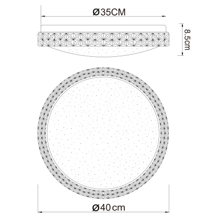 Stropné svietidlo, kov biely, akryl biely, priehľadné plastové krištále, zmena farby svetla pomocou 8