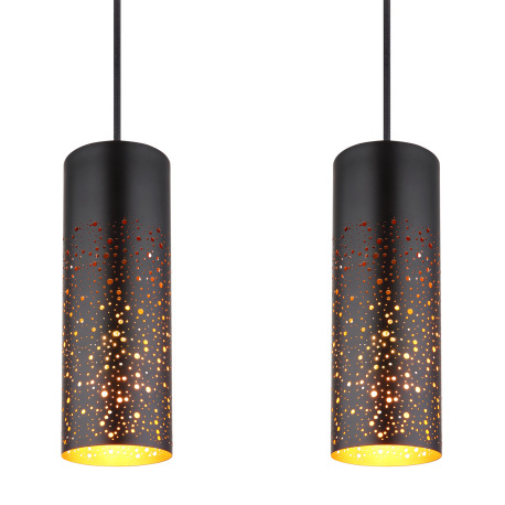 Závesné svietidlo kov čierny matný, kov čierny matný, ozdobné dierovanie zlatej farby, textilný kábe 11