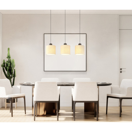 Závesné svietidlo, kov čierny chróm, textil krémový, kábel PVC čierny, DxŠxV: 740x180x1800mm, výškov 12
