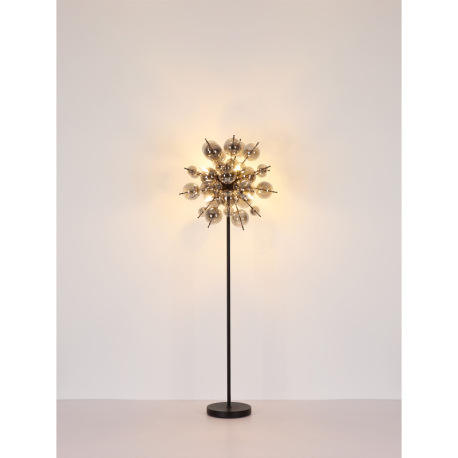 Stojanové svietidlo, kov čierny matný, sklenené gule dymovej farby, kábel PVC čierny, vyínač na kábl 7