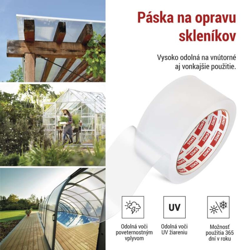 Opravná lepiaca páska na polykarbonát a sklo, 25 m × 50 mm, transparentná 1