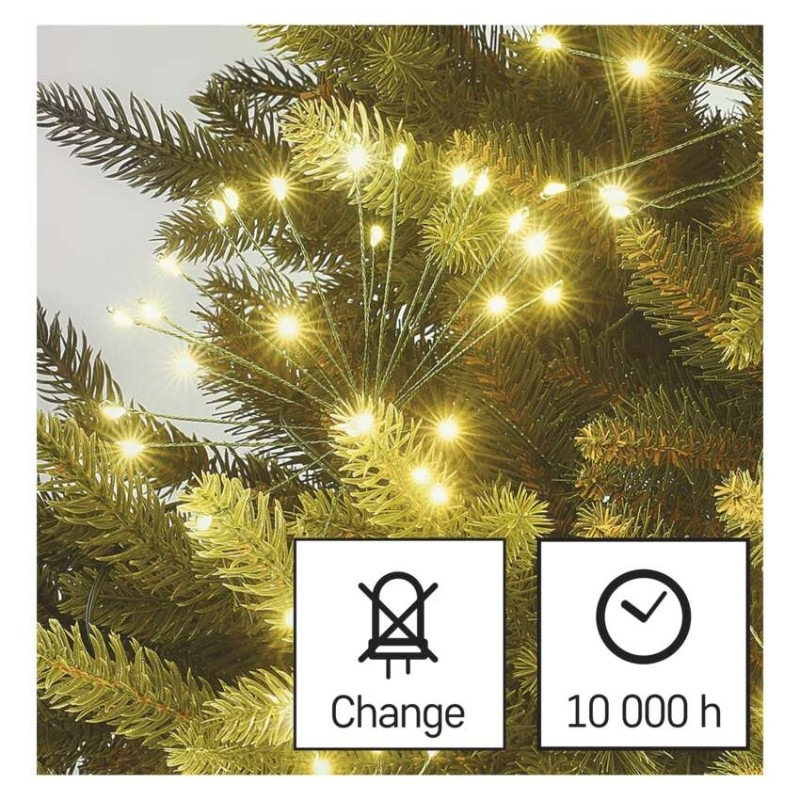 LED svetelná reťaz – svietiace trsy, nano, 8 m, vnútorná, teplá biela, časovač 10