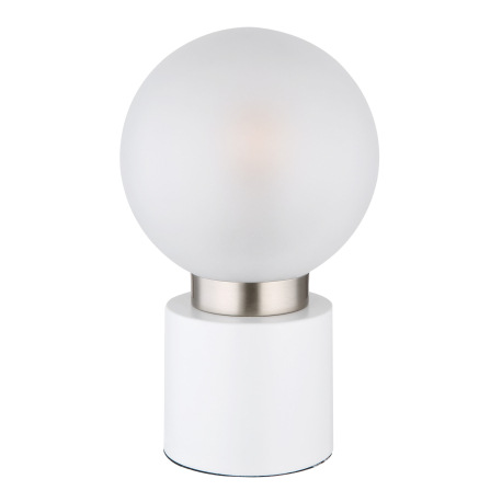 Stolová lampa, kov biely matný, nikel, sklo biele, satinované, kolískový vypínač na kábli, ø:150mm, 8