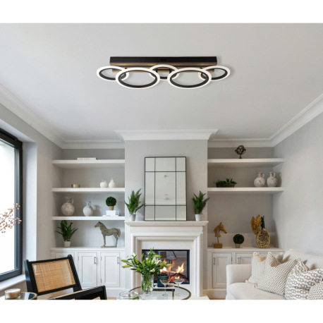 Stropné svietidlo, kov čierny matný, MDF s tmavým dreveným efektom, plast biely, niekoľko úrovní pom 1