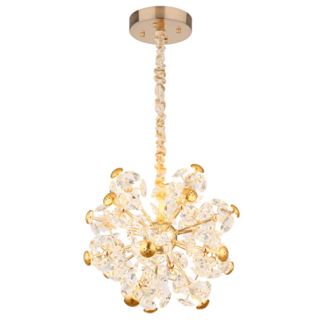 Závesná lampa, kov, zlatá, krištáľovo číre sklo, ø: 500mm, V: 1250mm, vrátane LED 52W 230V, zdroj 56