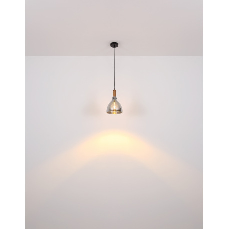 Závesné svietidlo, kov čierny matný, sklo dymové, MDF so vzhľadom dreva, kábel PVC čierny, možnosť n 13