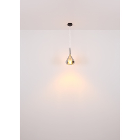 Závesné svietidlo, kov čierny, sklo dymovej farby, čierny kábel, nastaviteľná výška, ø: 200mm, V: 15 13