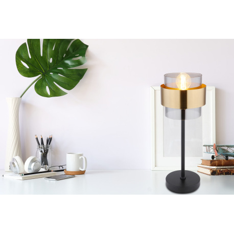 Stolová lampa, kov čierny matný, sklo, mosadz, vypínač, ø: 180mm, V: 470mm, dĺžka 1500mm, bez žiarov 1