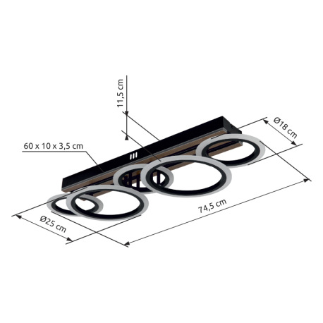 Stropné svietidlo, kov čierny matný, MDF s tmavým dreveným efektom, plast biely, niekoľko úrovní pom 10