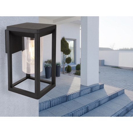 Vonkajšie, nástenné svietidlo, hliník, čierny matný, plast priehľadný, IP44, ŠxV:150x270, H: 165, be 7