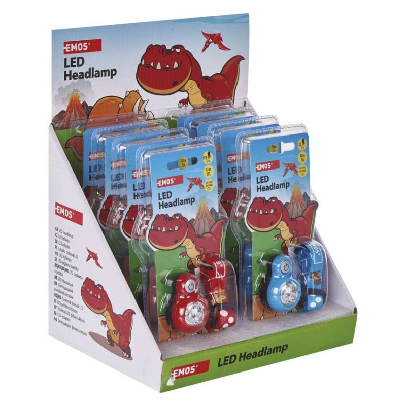 Detská LED čelovka Dino, 2× CR2032, 8 ks, display box 5