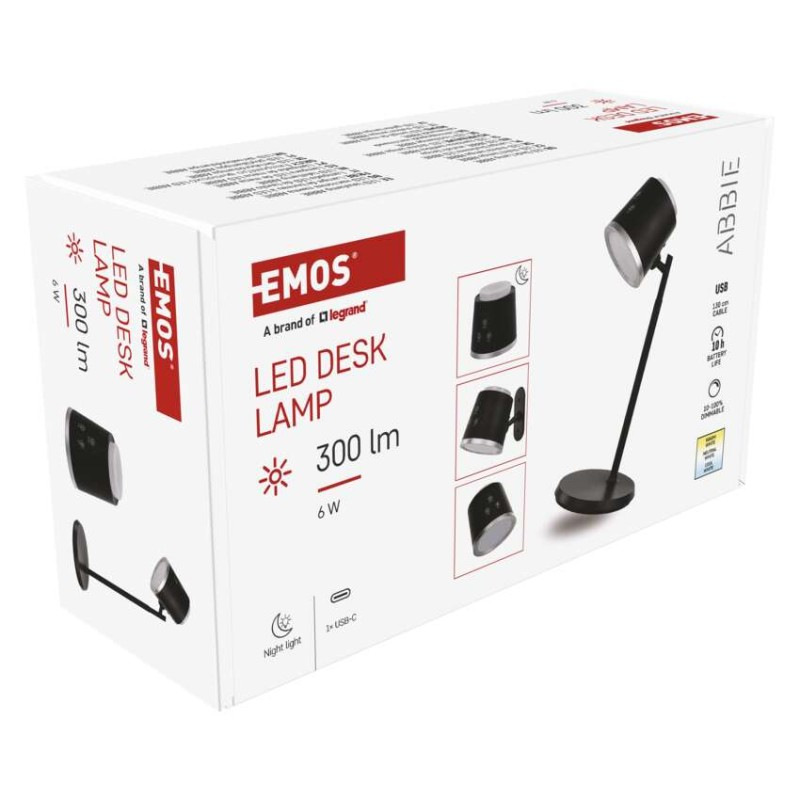LED stolná lampa ABBIE, dobíjacia, čierna 12