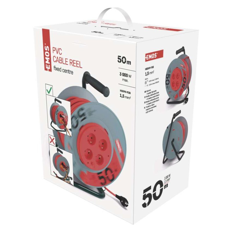 Predlžovací kábel na bubne 50 m / 4 zásuvky / červený / PVC / 230 V / 1,5 mm2 1