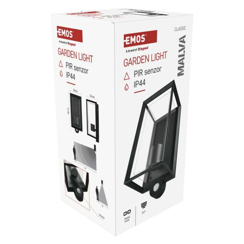 Záhradné nástenné svietidlo MALVA, senzor súmraku, 13 x 12 x 28 cm, 1 x E27, 15 W 14