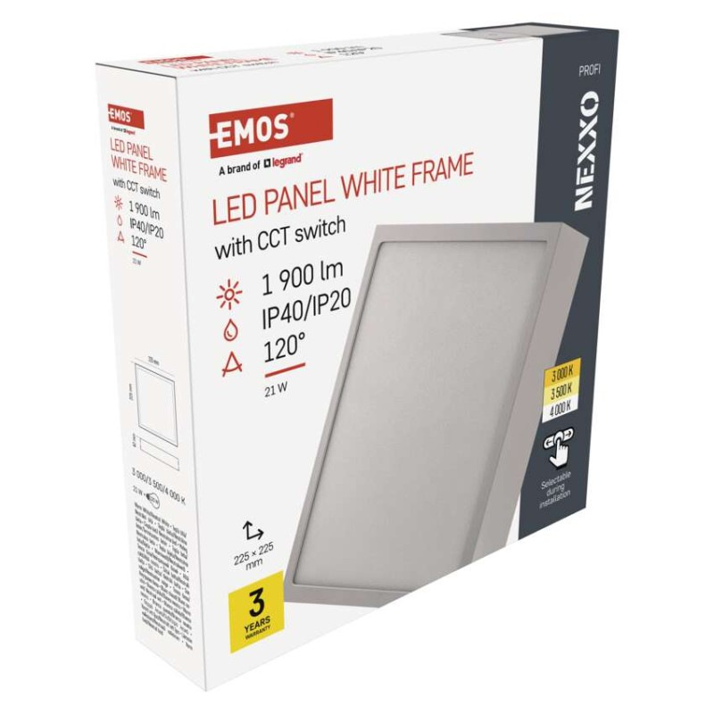 LED prisadené svietidlo, štvorec, biele, 21W, CCT 10