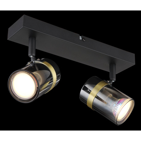 Nástenné svietidlo, bodové, kov čierny matný, dymové sklo s prechodom do priehľadného skla, mosadz, 2