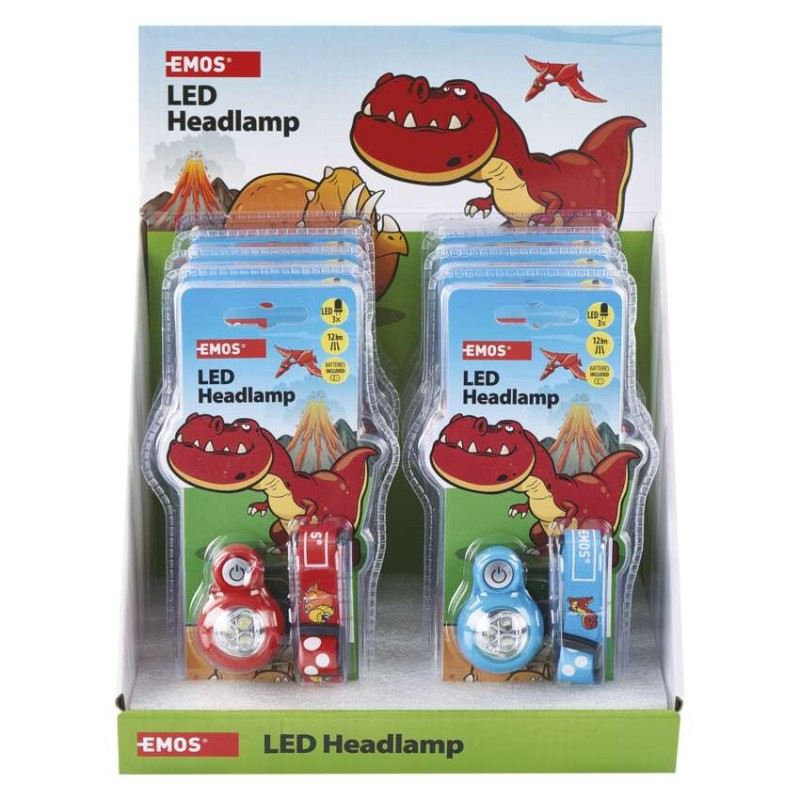 Detská LED čelovka Dino, 2× CR2032, 8 ks, display box 4