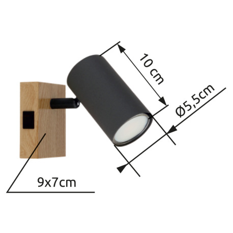 Nástenné svietidlo, kov grafit/čierny/vzhľad dreva, s vypínačom, ŠxV:70x100mm, H: 120mm, bez žiarovk 8