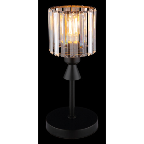 Stolové svietidlo, kov čierny matný, akrylové krištále číre, kábel PVC čierny, kolískový vypínač na 12