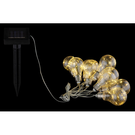 Solárne svietidlo, plast sivý, plast priehľadný, s 10 hruškami, 2 kroky bliká/permanentné, IP44, aku 7