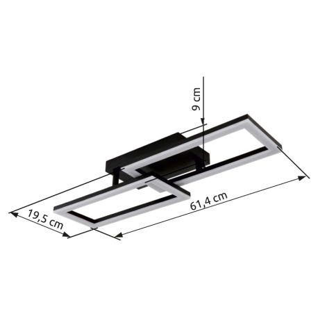 Stropné svietidlo, kov čierny matný, plast čierny matný, plast biely, polohovateľné, DxŠxV: 614x195x 9