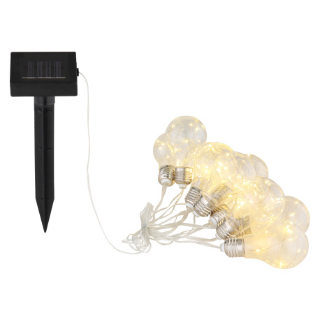 Solárne svietidlo, plast sivý, plast priehľadný, s 10 hruškami, 2 kroky bliká/permanentné, IP44, aku