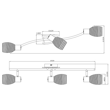 Stropné svietidlo, chróm, MDF wenge, satinované sklo, DxŠxV: 690x215x160, bez žiaroviek 3xE14, max. 3