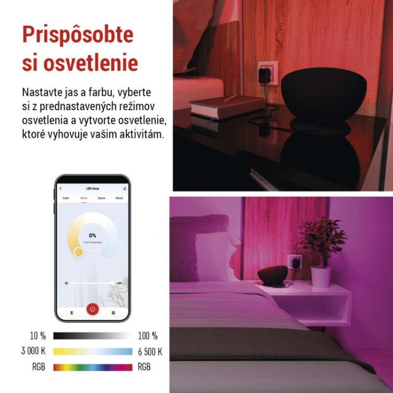 GoSmart LED ambientná lampa, čierna, teplá biela–studená biela/ RGB, WiFi 2